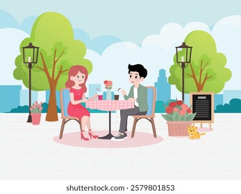 Couple on a date having dinner sweet love valentine cartoon cute illustration design