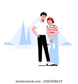 Couple On A Date Outdoors In Flat Vector Illustration Symbolizing Love, Affection, And Romantic Getaway, Isolated On White Background