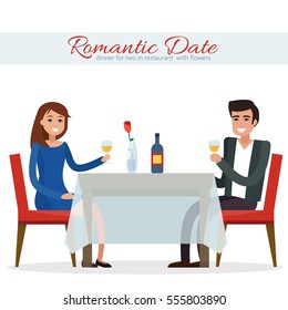  Couple on a date in restaurant. Flat style vector illustration.