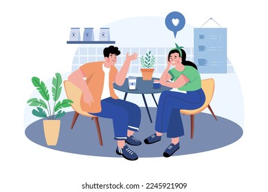 Couple On Dating In Cafe Illustration concept on white background
