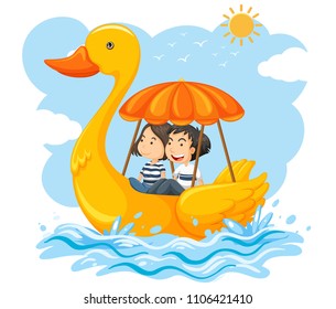 Couple On A Duck Boat Illustration