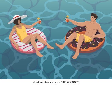 couple on inflatable donut vacation pool holiday tropical escape 