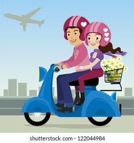 Couple Motorcycle  vector illustration