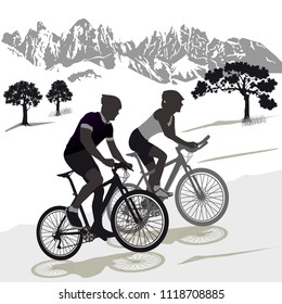 A couple on the Mountainbike Illustration