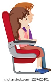 Couple on the plane seat illustration