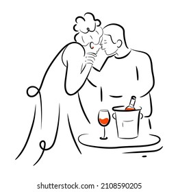 Couple on a romantic date, hand drawn illustration 

