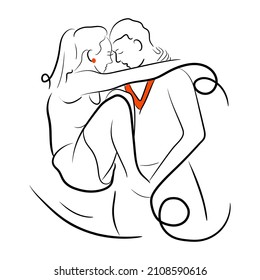 Pareja en una cita romántica, ilustración dibujada a mano 


