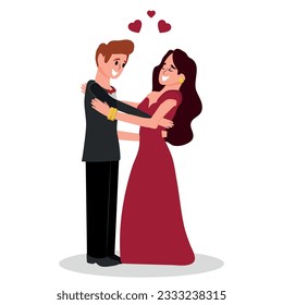 Couple on a romantic date. Young man and woman, couple in love dancing. Vector.