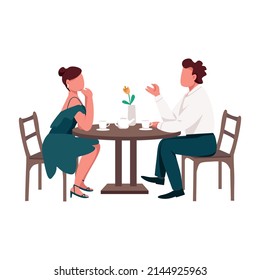 Couple on on romantic dinner date semi flat color vector characters. Sitting figures. Full body people on white. Simple cartoon style illustration for web graphic design and animation