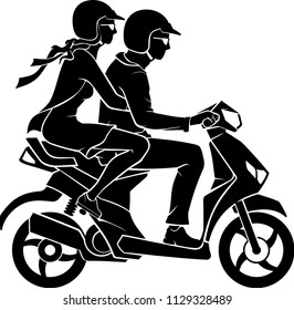 Couple on Scooter Motorcycle