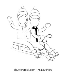 couple on snow sled