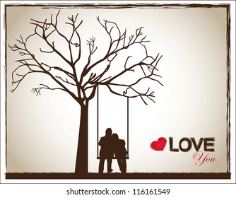 a couple on a swing under a tree as a sign of love
