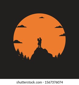 couple on top of mountain vector