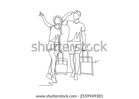 Couple on vacation. Romantic trips concept one-line drawing