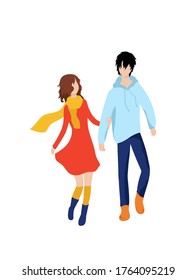 Couple on a walk background. Modern illustration slider site page. Concept of an evening walk of a couple design. Web banner couple in love walking together vector.