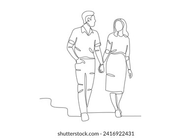 Couple on a walk. Couple one-line drawing