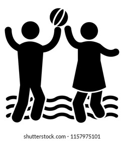 
A couple on a water holding and throwing a ball in water depicting beach ball icon 
