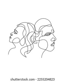 Pareja arte de una línea, perfil, arañazo simple, dibujo, arte, ilustración