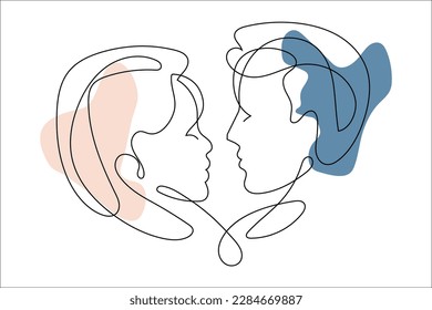 Couple one line drawing design  Vector isolated cover poster design  Love print  Couple kissing line drawing  Stock vector  EPS 10