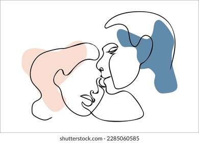 Couple one line drawing design  Vector isolated cover poster design  Love print  Couple kissing line drawing  Stock vector  EPS 10	

