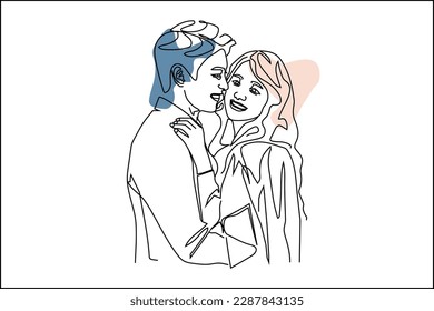 Couple one line drawing design  Vector isolated cover poster design  Love print  Couple kissing line drawing  Stock vector  EPS 10	