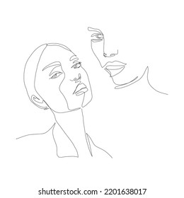 Couple one line women faces. Hand drawn continuous line drawing. Simple and minimalism. 