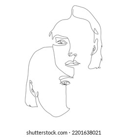 Couple one line women faces. Hand drawn continuous line drawing. Simple and minimalism. 