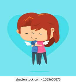 a couple with one wing is hugging each other