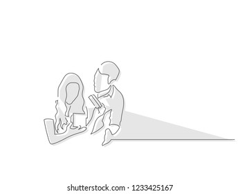 Couple opening a gift isolated line drawing, vector illustration design. Christmas collection.