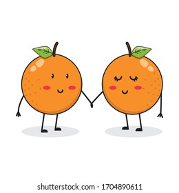 couple orange cute fruit character mascot vector design