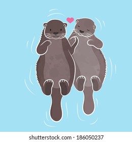 Couple Otter, Vector Illustration 