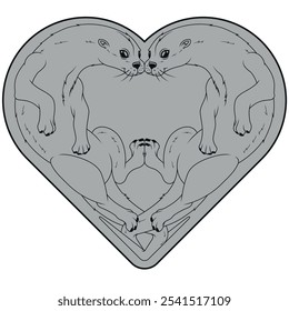 Couple of otters in heart shape, Valentine's Day symbol with animals, love for nature with marine mammal