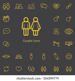 couple outline, thin, flat, digital icon set for web and mobile