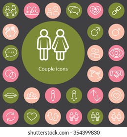 couple outline, thin, flat, digital icon set for web and mobile
