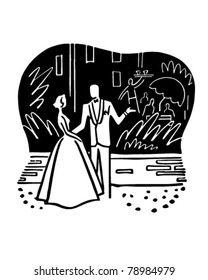 Couple Outside Nightclub - Retro Clipart Illustration