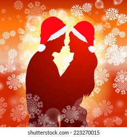 Couple over christmas background with snowflakes. EPS10 vector.