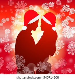 Couple over christmas background with snowflakes. EPS10 vector.