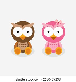 Couple owl cartoon illustration. Cute owl cartoon illustration isolated on white background. Happy couple owl cartoon vector illustration.