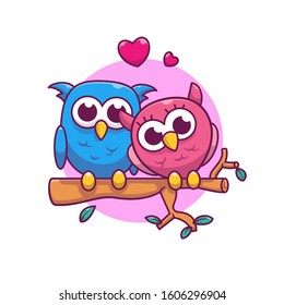 Couple of Owl Fall In Love Vector Icon Illustration. Owl and Love, Animal Icon Concept White Isolated. Flat Cartoon Style Suitable for Web Landing Page, Banner, Sticker, Background