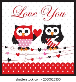 A couple of owl and heart shape for valentine or wedding card