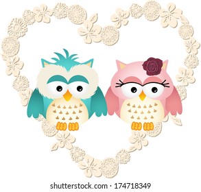Couple owls in heart 