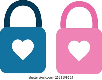 Couple of Padlocks with Heart in Blue and Pink Colors