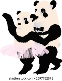 A couple of pandas are dancing.