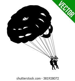 Couple Parasailing Silhouette On White Background, Vector Illustration