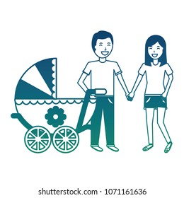 couple parents with baby cart