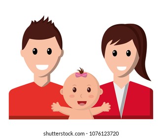 couple parents with baby girl icon