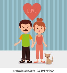 couple parents with cat characters