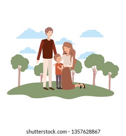 couple of parents with son in landscape avatar