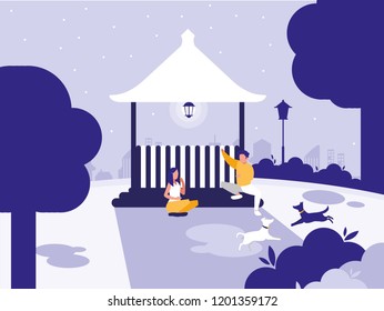 couple in park with kiosk isolated icon
