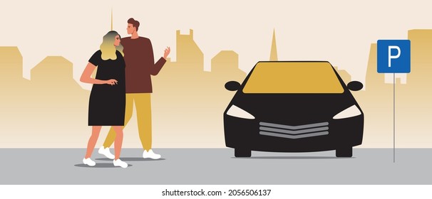 Couple Parking Flat Vector Stock Illustration Stock Vector (Royalty ...